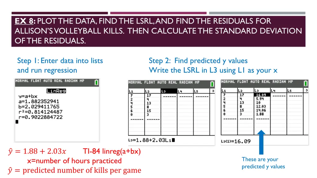 ex 8 plot the data find the lsrl and find