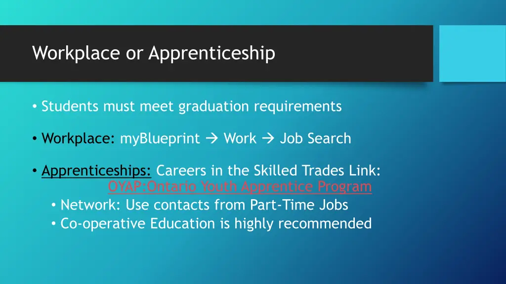 workplace or apprenticeship