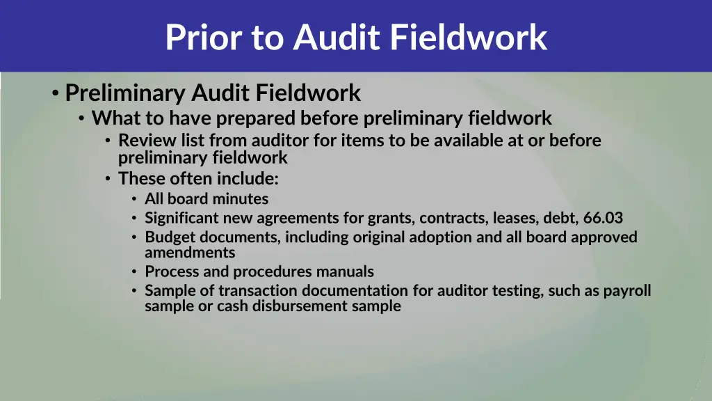 prior to audit fieldwork 2