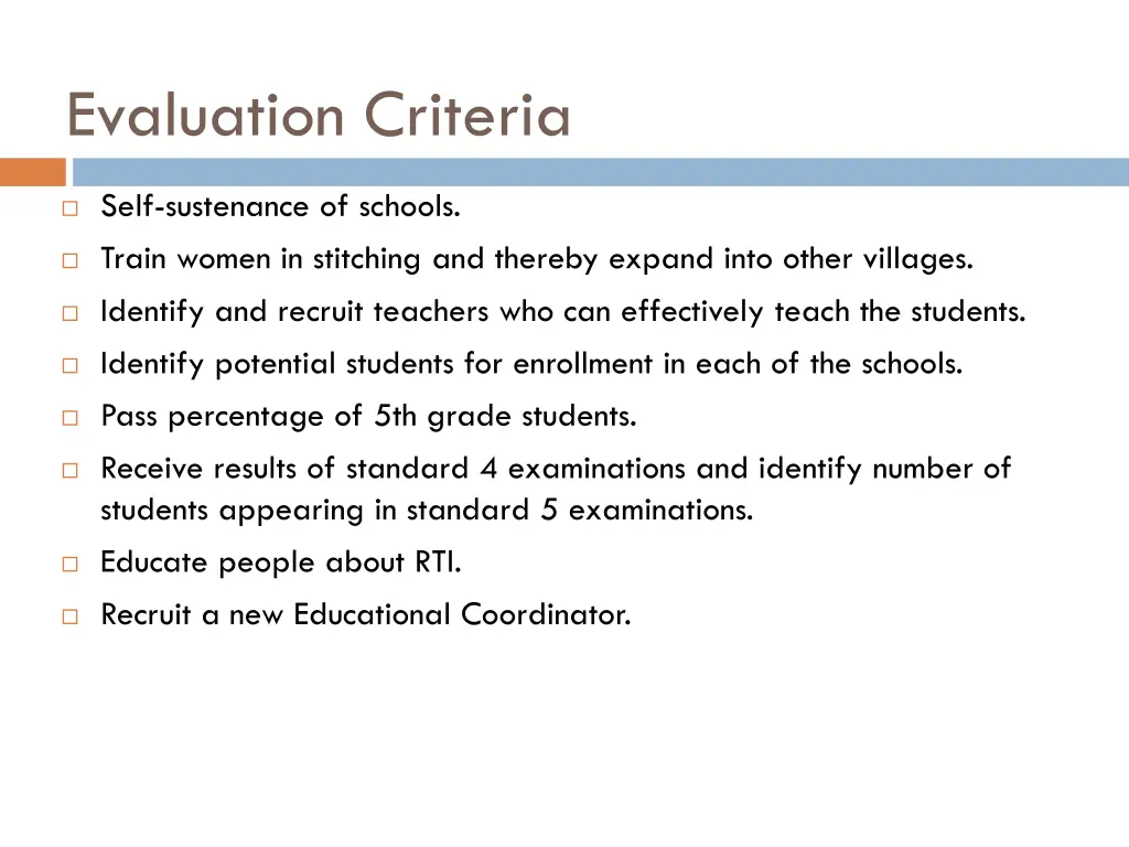 evaluation criteria