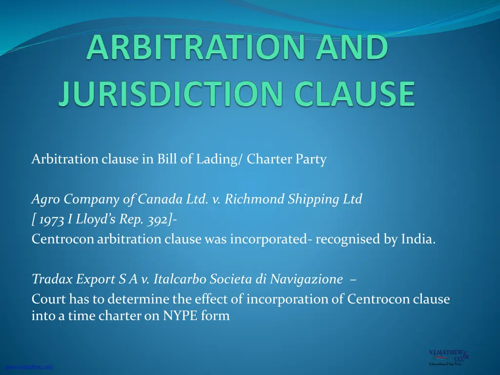 arbitration clause in bill of lading charter party