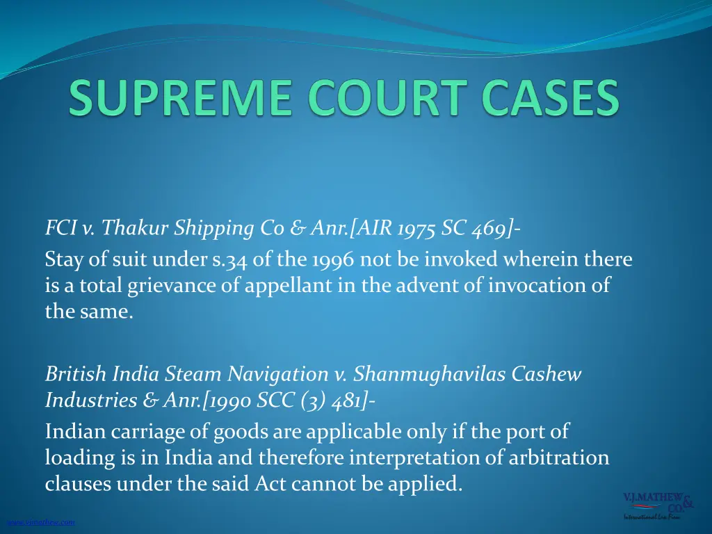 fci v thakur shipping co anr air 1975 sc 469 stay