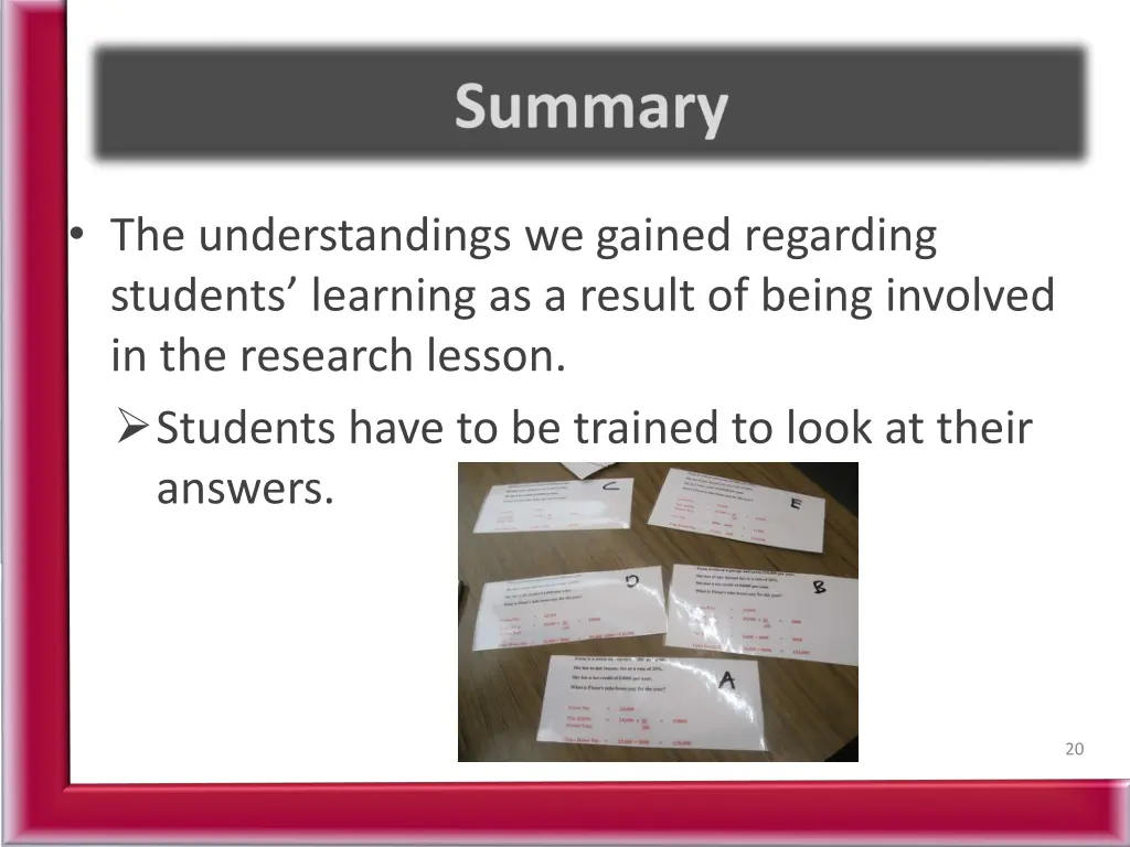 the understandings we gained regarding students