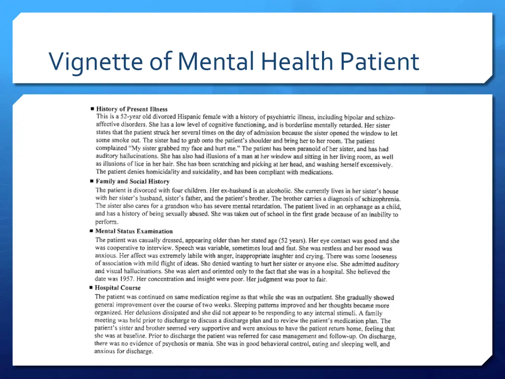 vignette of mental health patient
