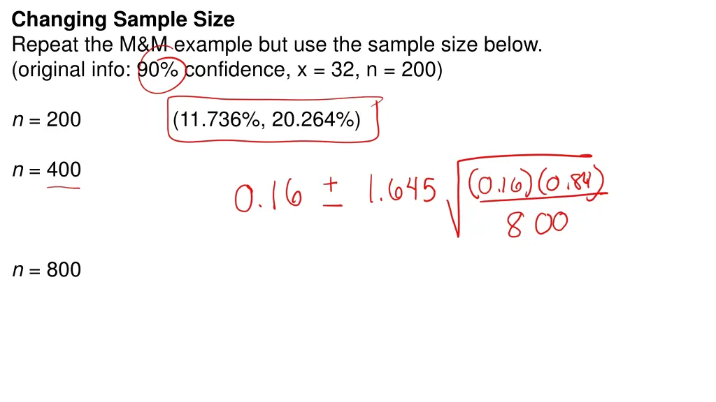 changing sample size repeat the m m example
