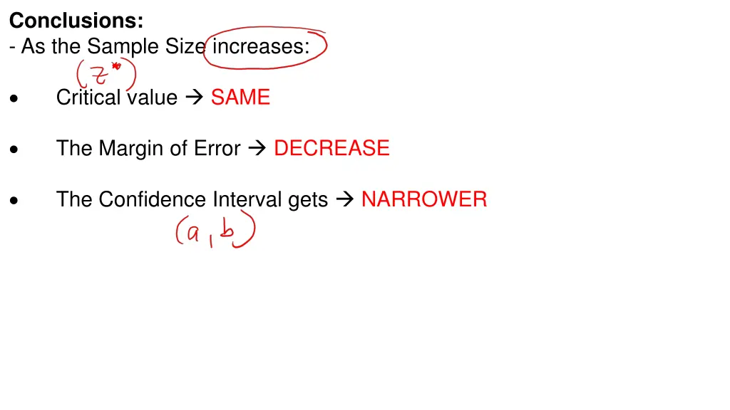 conclusions as the sample size increases