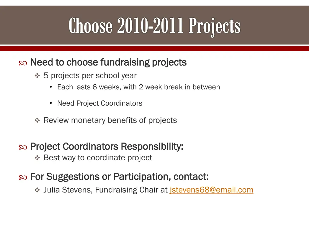 choose 2010 2011 projects