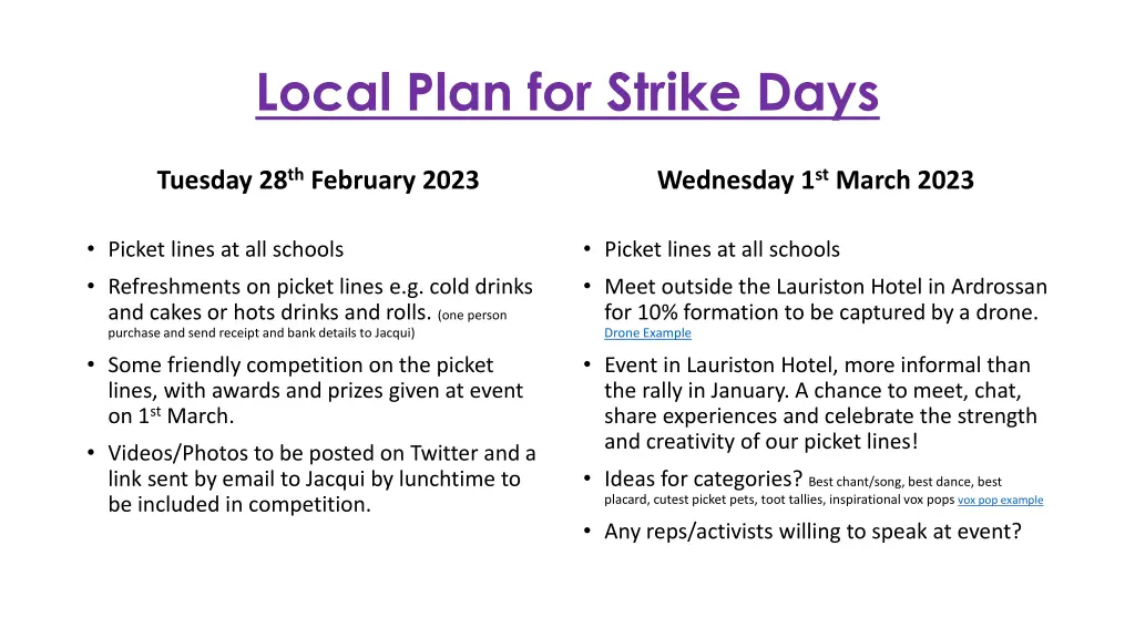 local plan for strike days 1