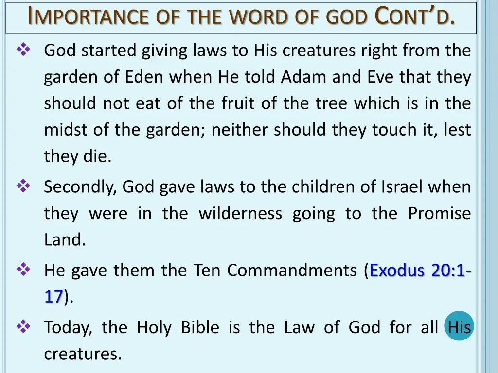 i mportance of the word of god c ont d
