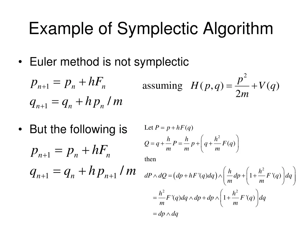 example of symplectic algorithm
