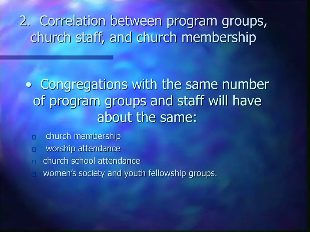 2 correlation between program groups church staff