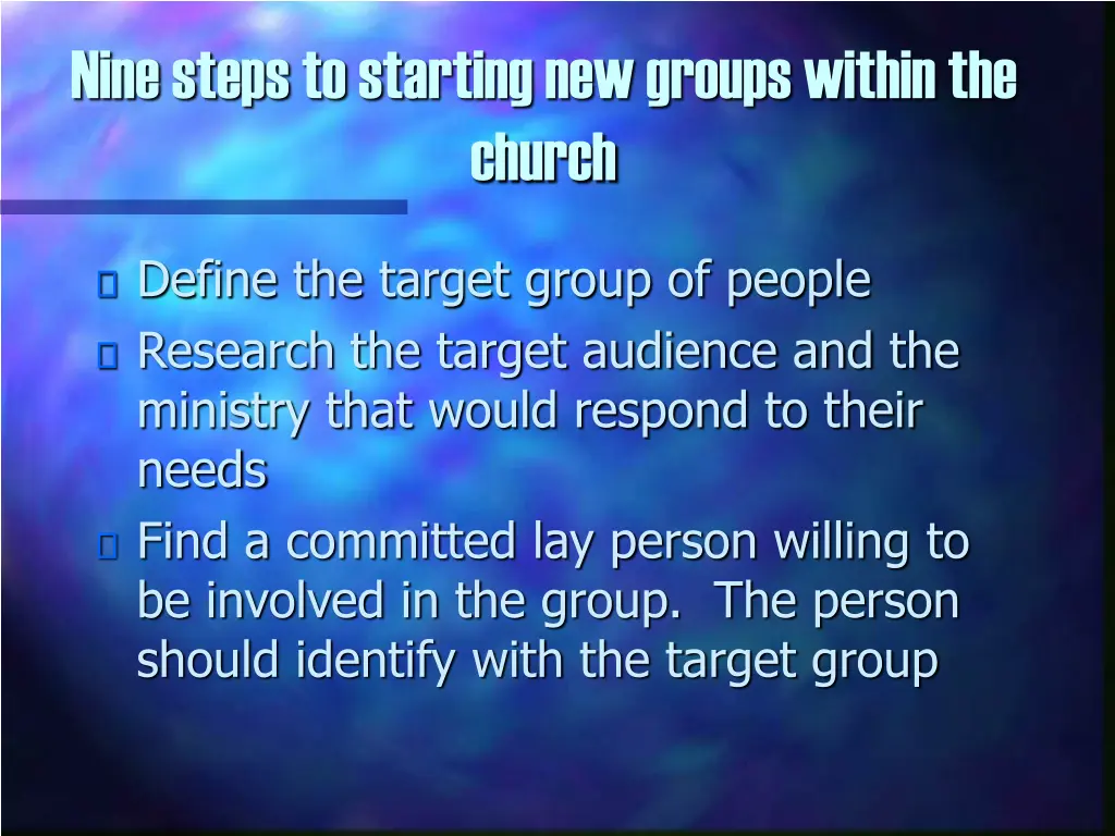 nine steps to starting new groups within