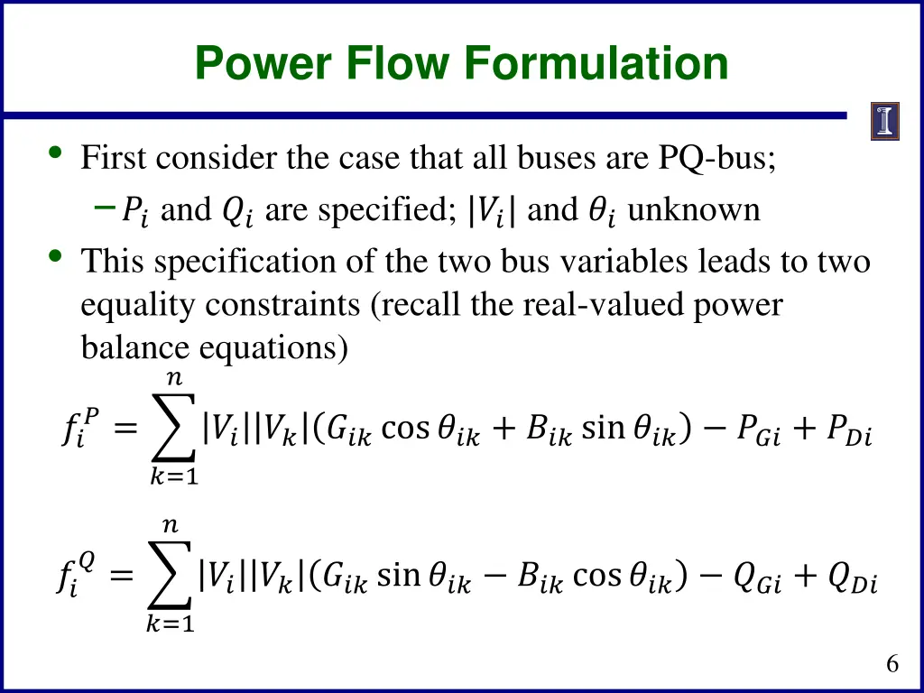 power flow formulation