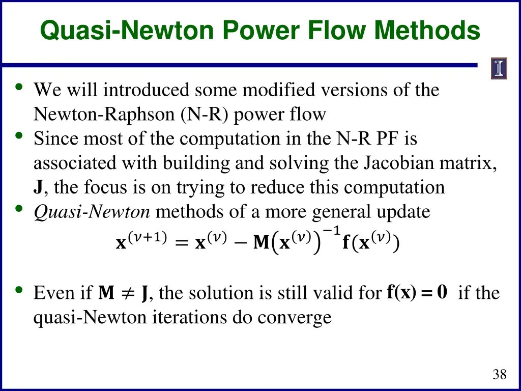 quasi newton power flow methods