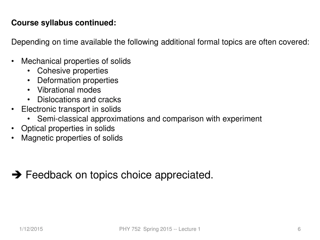 course syllabus continued