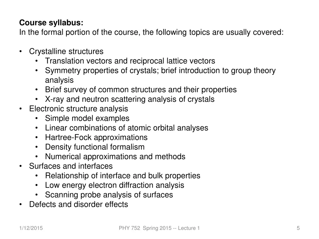 course syllabus in the formal portion