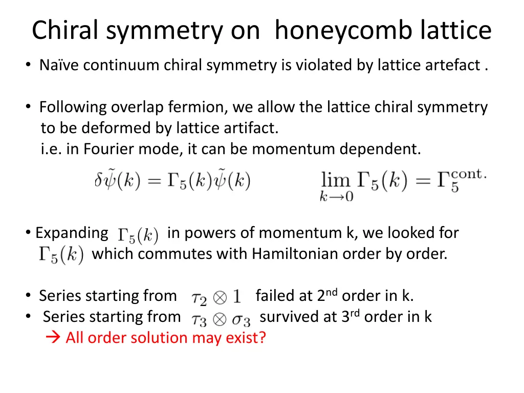 chiral symmetry on honeycomb lattice