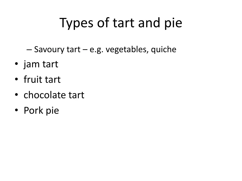 types of tart and pie