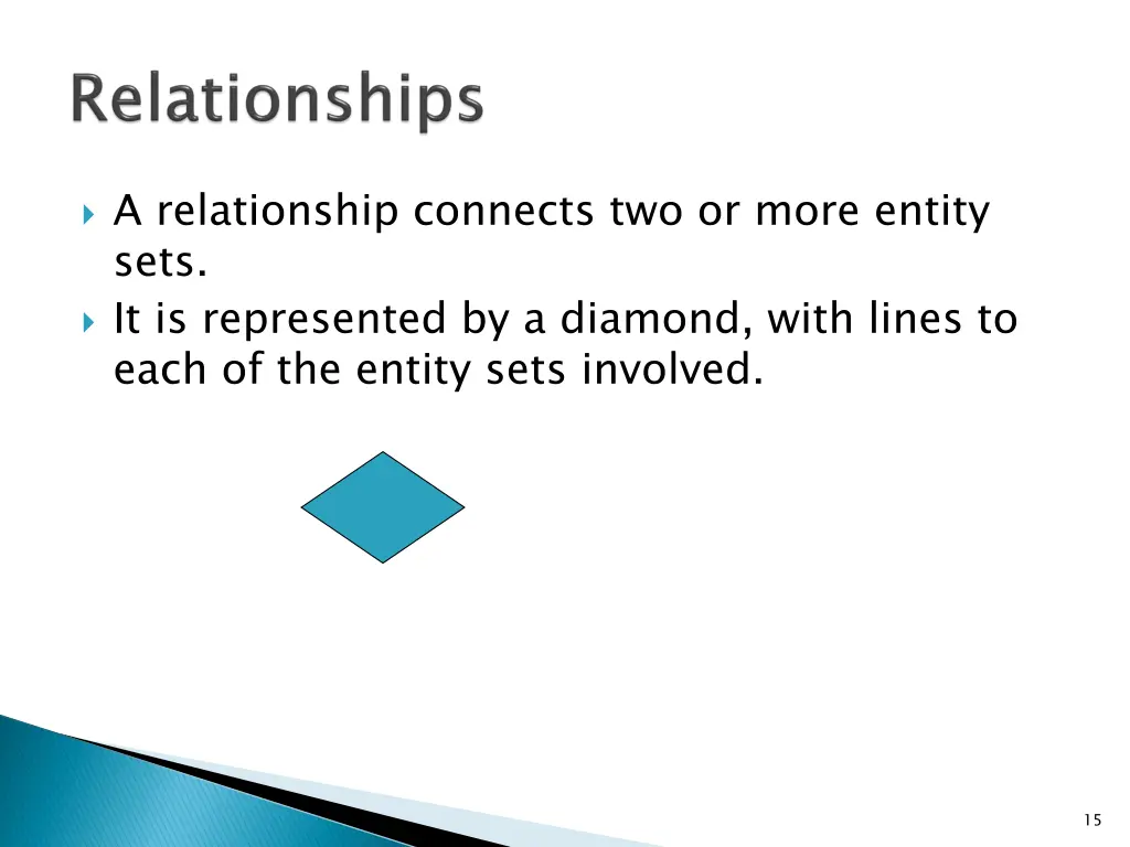 a relationship connects two or more entity sets