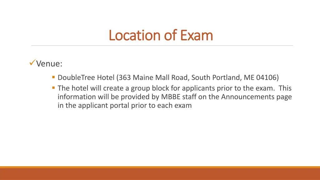 location of exam location of exam