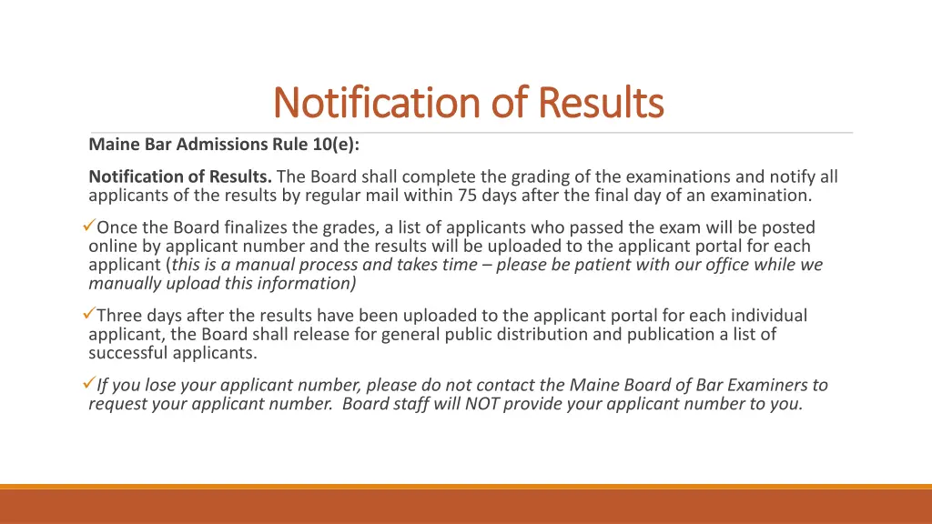 notification of results notification of results