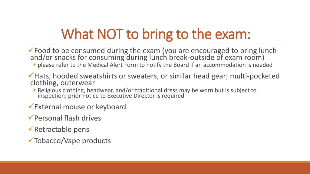 what not to bring to the exam what not to bring