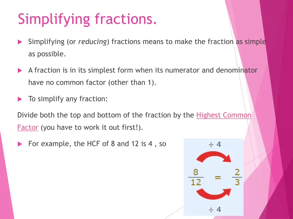 simplifying fractions
