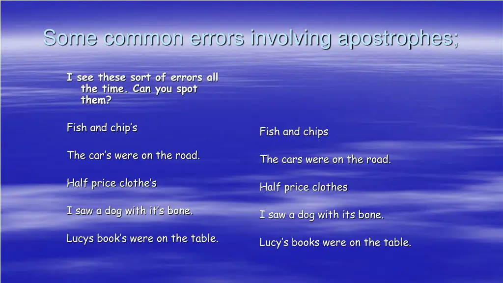 some common errors involving apostrophes