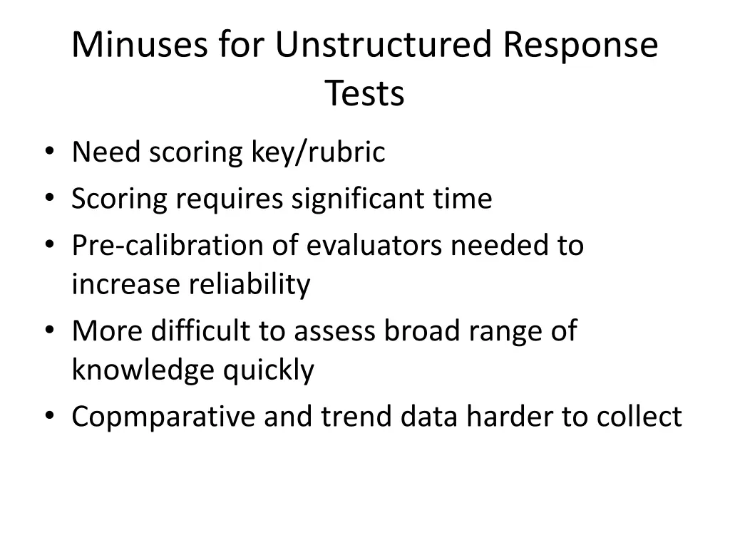 minuses for unstructured response tests