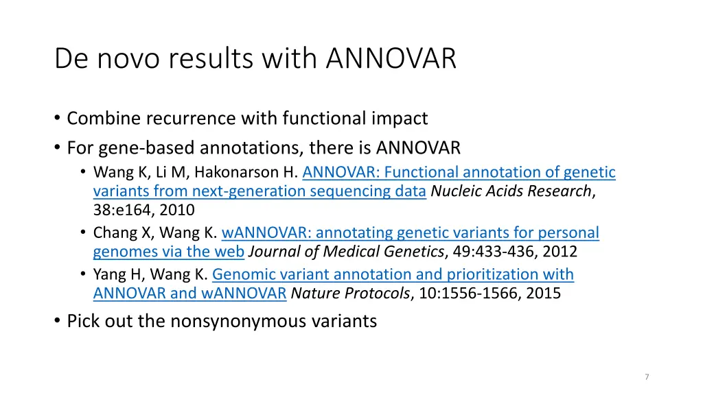 de novo results with annovar