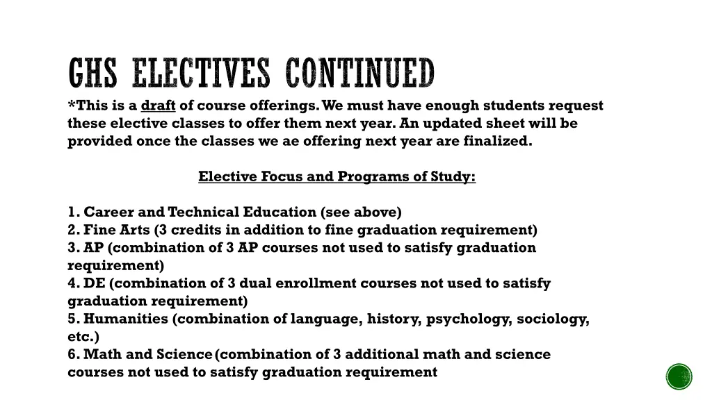 ghs electives continued this is a draft of course