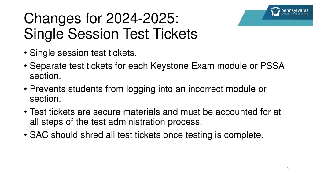 changes for 2024 2025 single session test tickets