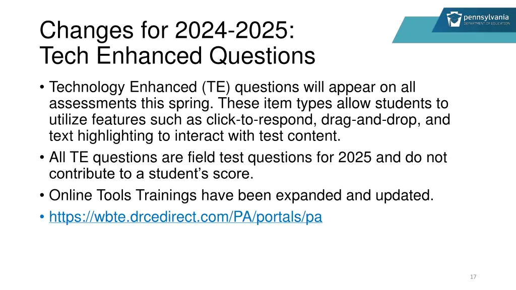 changes for 2024 2025 tech enhanced questions