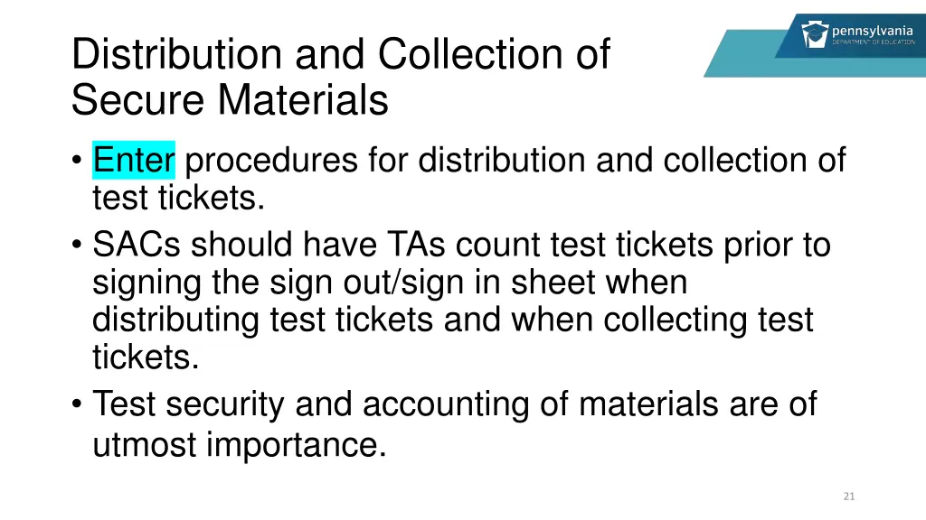 distribution and collection of secure materials 1