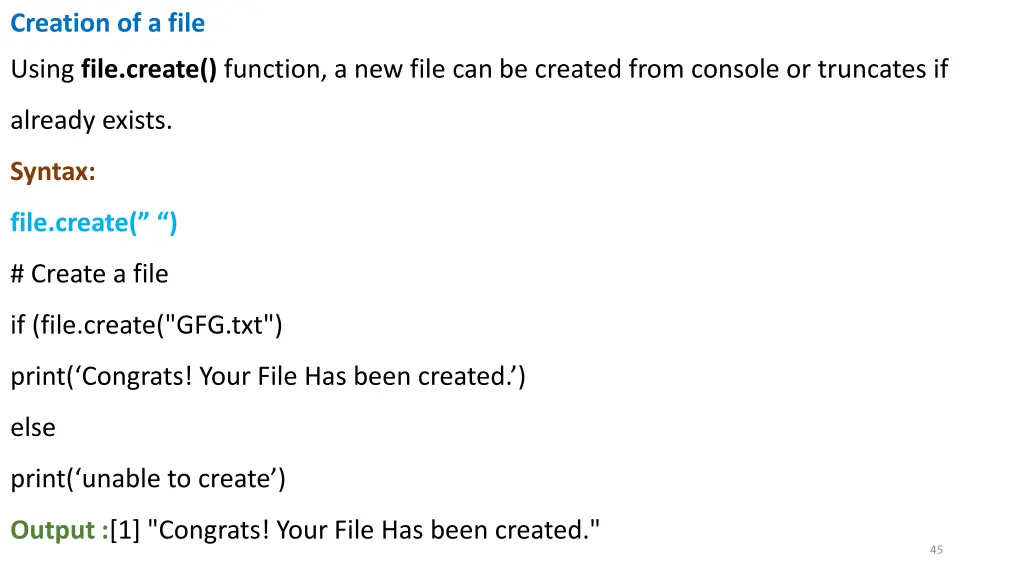 creation of a file