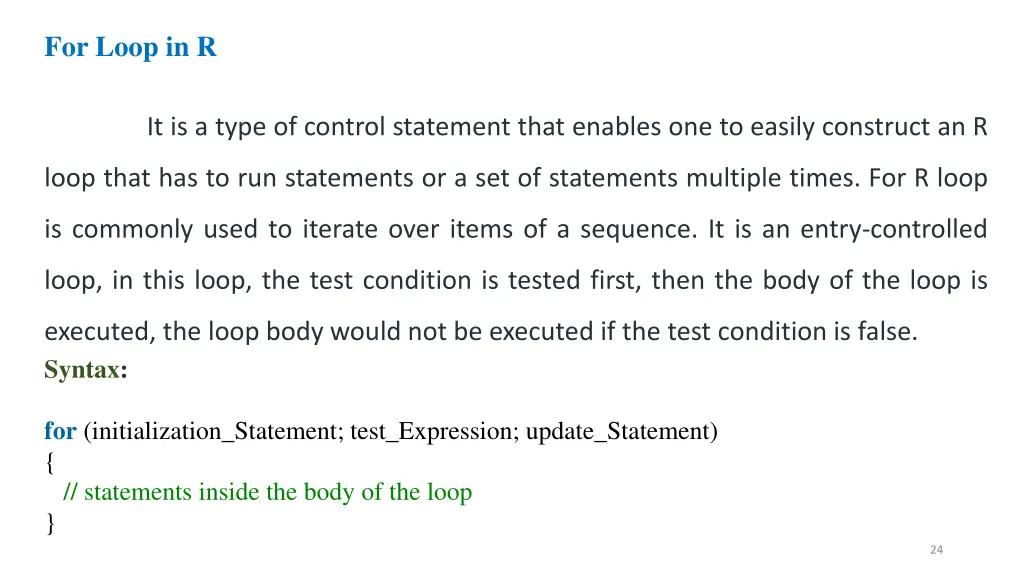 for loop in r