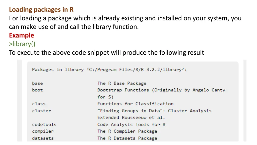 loading packages in r for loading a package which