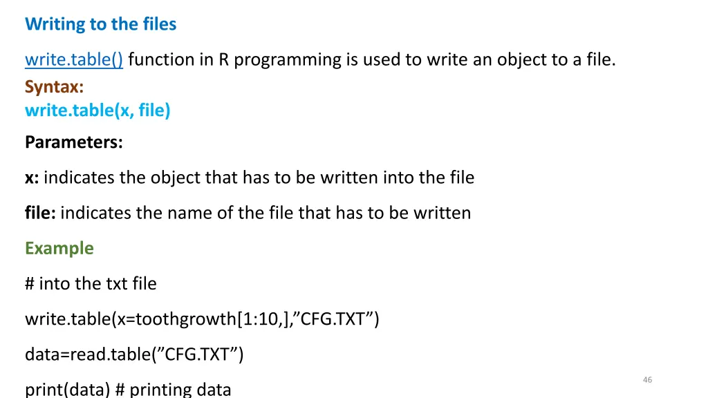 writing to the files
