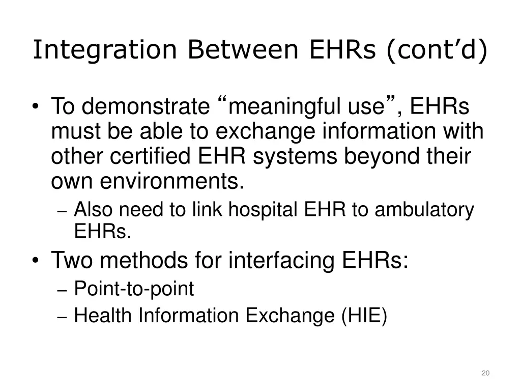 integration between ehrs cont d