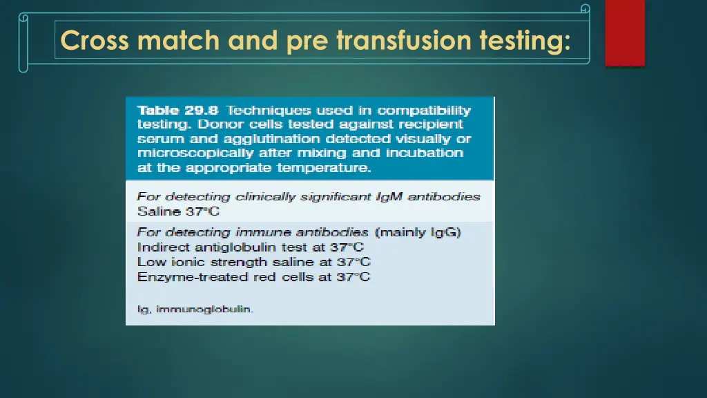 cross match and pre transfusion testing