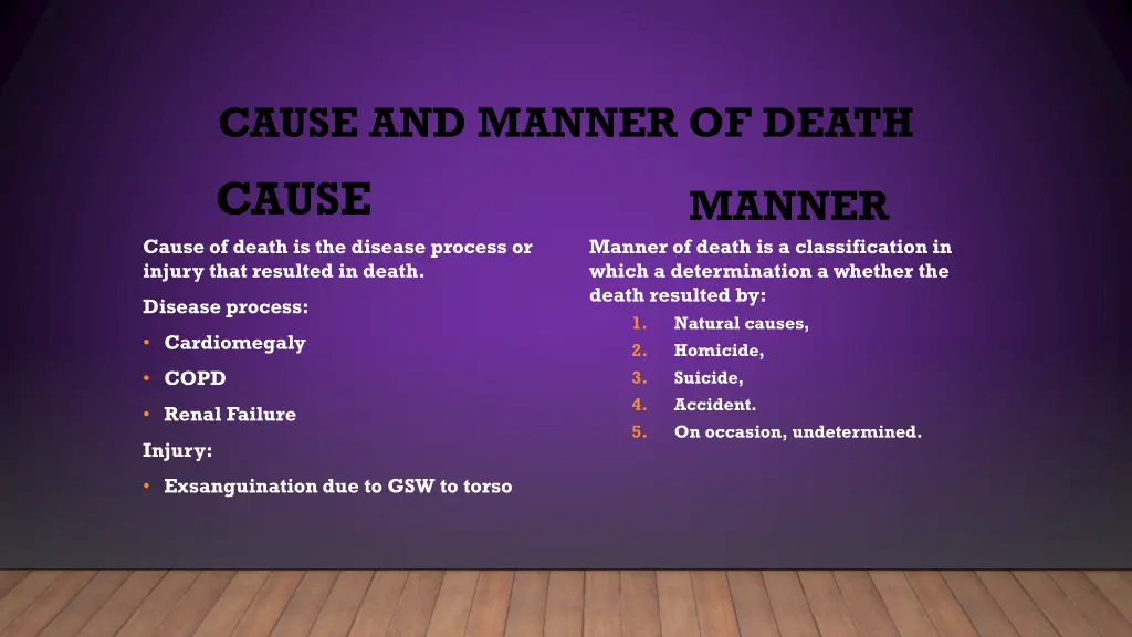 cause and manner of death cause cause of death