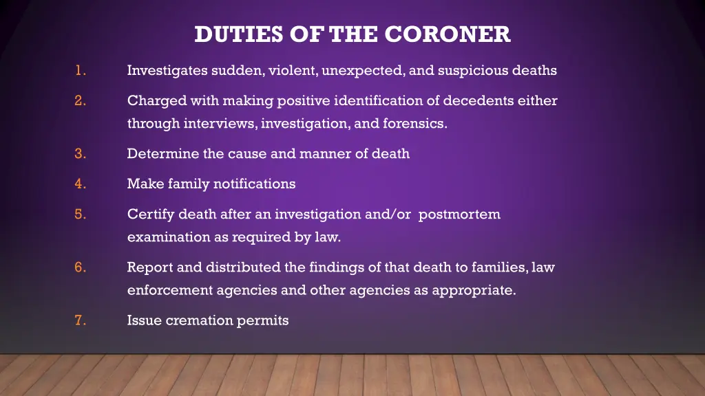 duties of the coroner