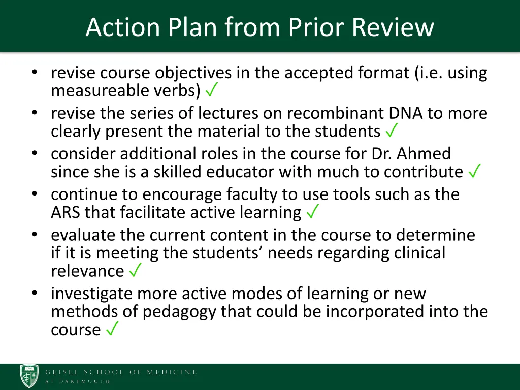 action plan from prior review