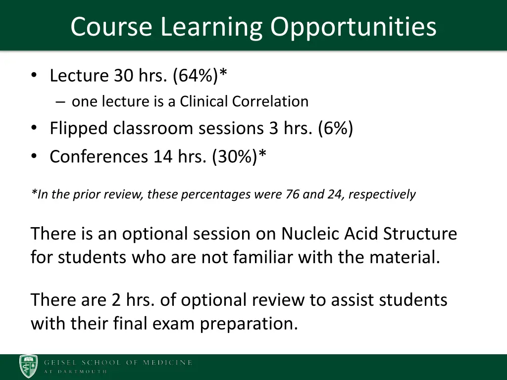 course learning opportunities