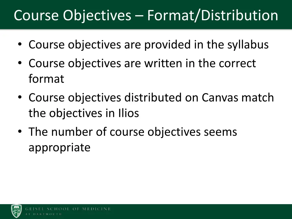 course objectives format distribution