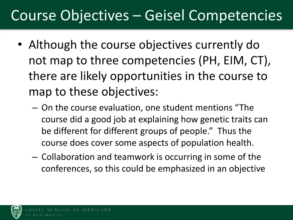 course objectives geisel competencies 1
