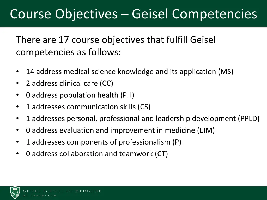 course objectives geisel competencies