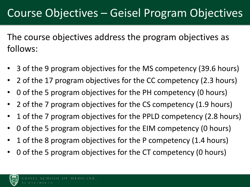 course objectives geisel program objectives