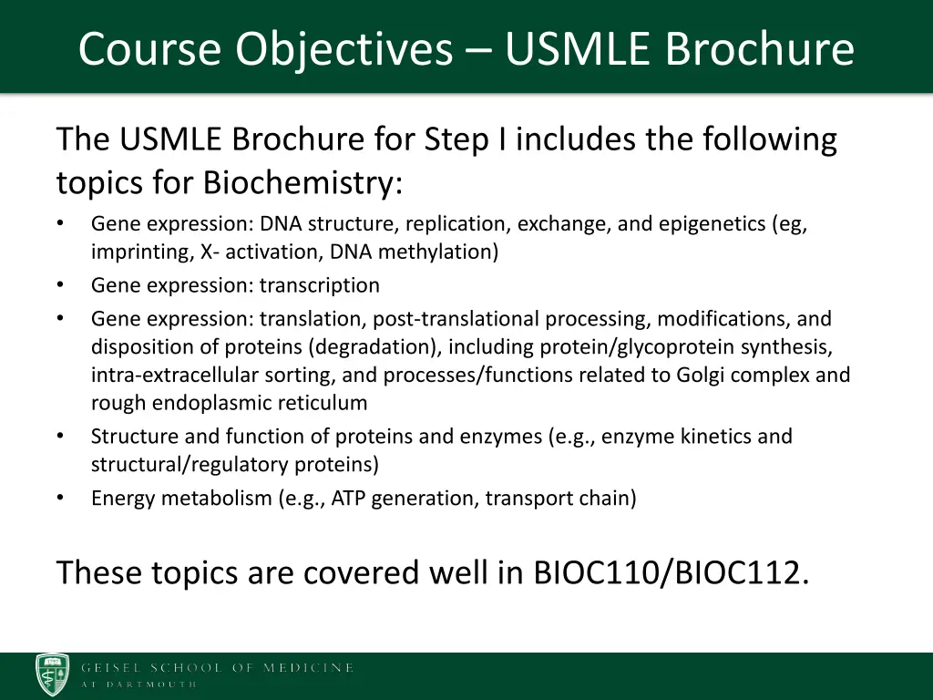 course objectives usmle brochure