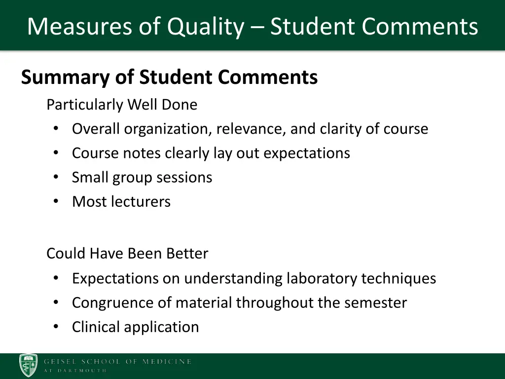 measures of quality student comments